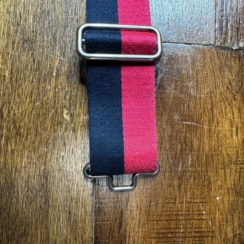 Roberto Cavalli Mens Web Belt Navy Pink RC Monogram Buckle Made in Italy